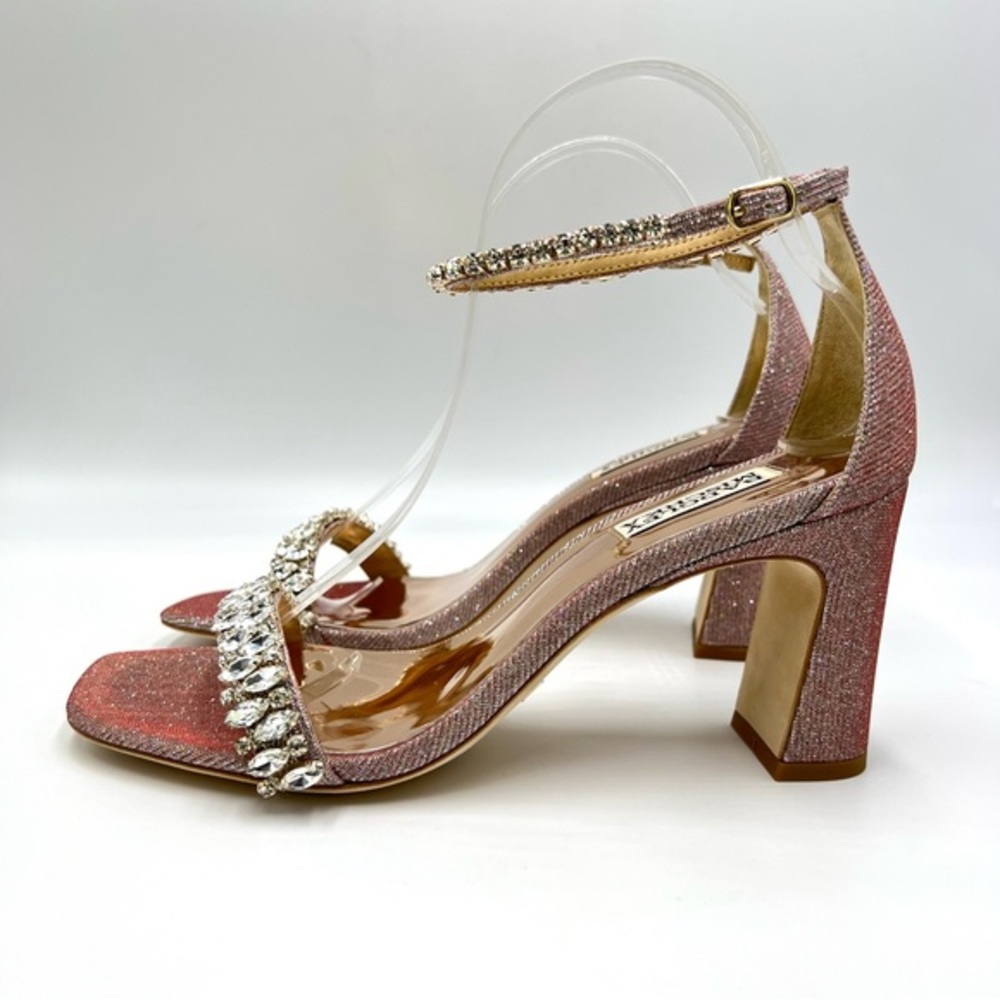 Badgley Mischka Size 8.5 Pink Silver Block‎ Heels Open Toe Dress Sandal Shoes - Picture 6 of 14